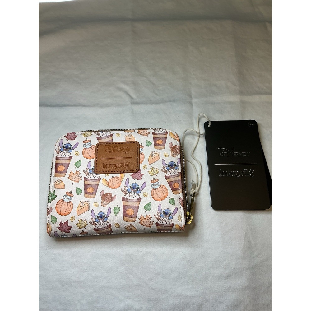 Loungefly Disney Stitch Pumpkin Spice Latte Mini Zipper Wallet 34094998 NWT